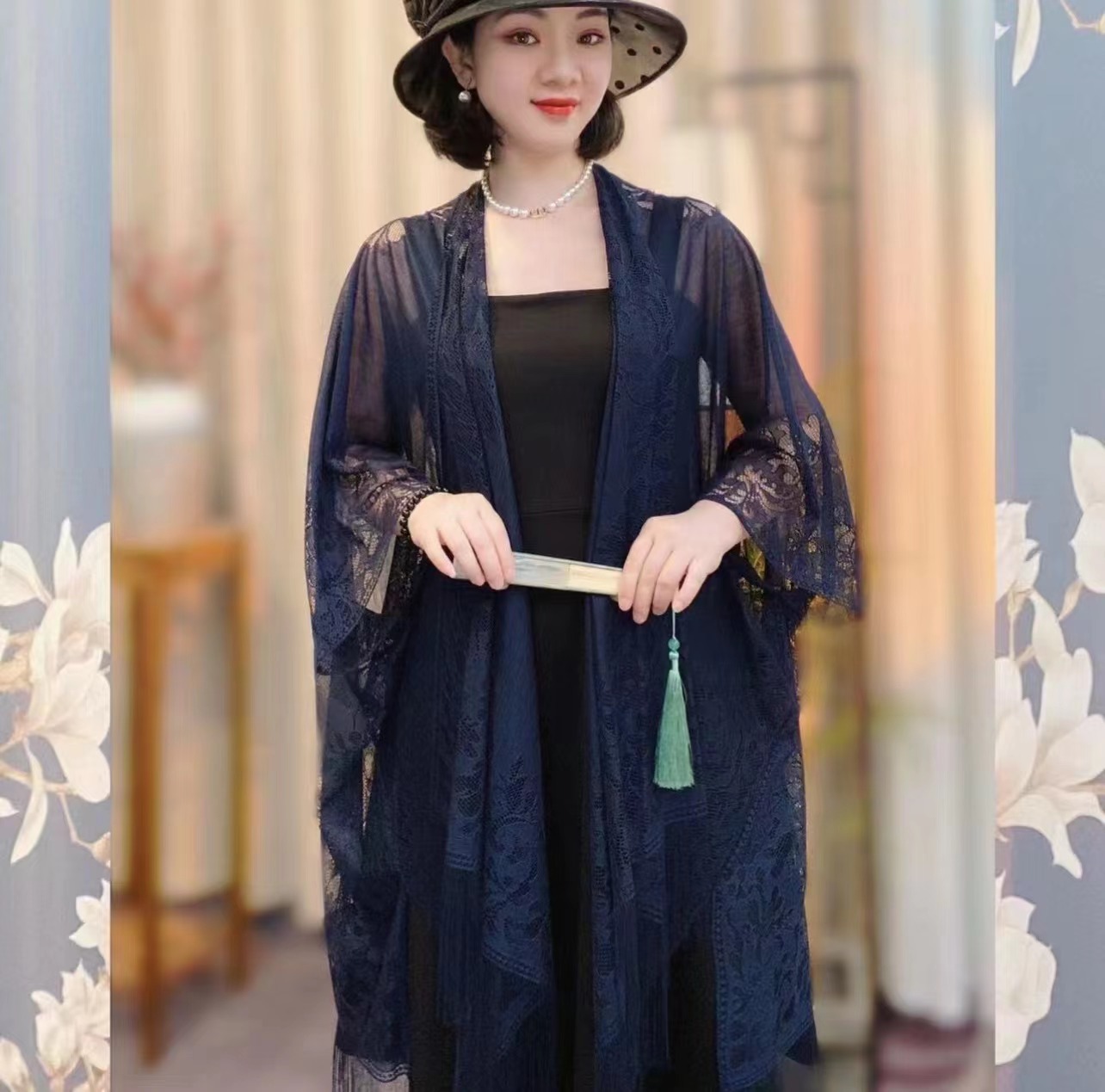 K606 Summer Chinese retro all-match thin sunscreen shawl hollow tassel cape outer wear cheongsam cardigan jacket cape
