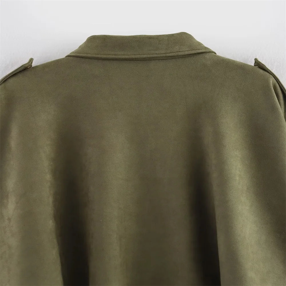 PB ZA 2025 Womens Olive Green Cut Shirt and Pencil Skirt Set Shoulder Details Fashionable Exquisite 250430e