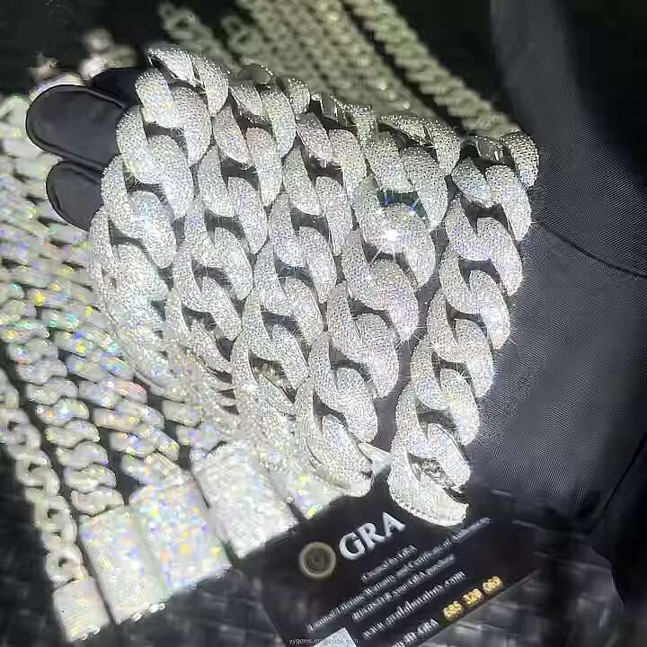 VVS Moissanite Iced Chain for Mens 13mm-22mm Wide 925 Solid Silver 18k Gold Plated Diamond Rapper Cuban Link Necklace Bracelet