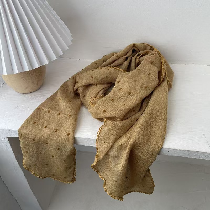 T620 spring and autumn winter cotton and linen scarf retro polka dot long shawl waistcoat neck protection breathable neck scarf literary