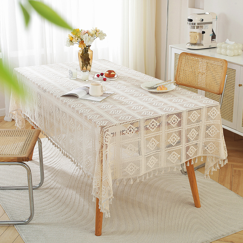 W45 American retro crochet tablecloth woven hollow tablecloth non-slip cover tablecloth beige hollow cloth placemat