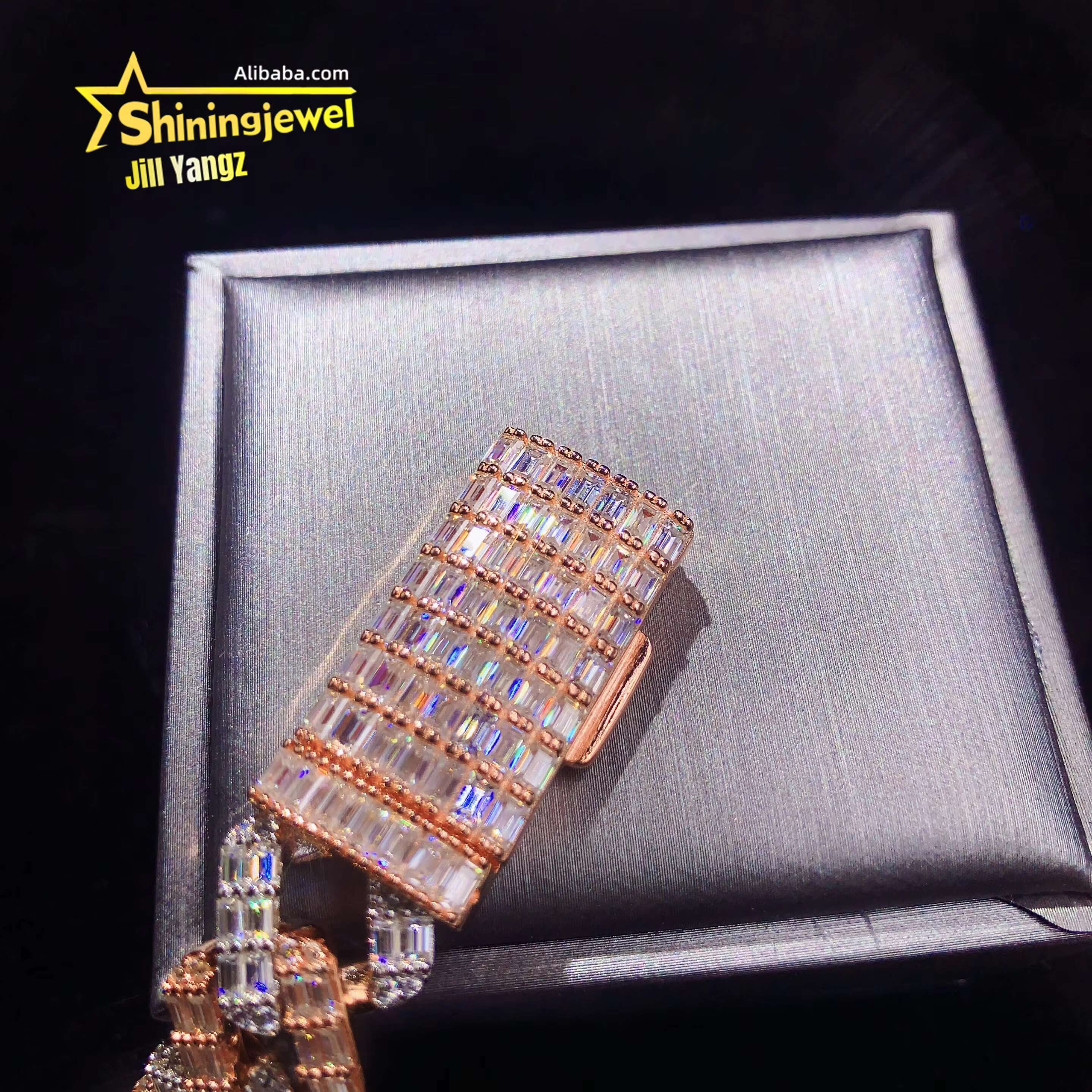 15mm Full Baguette Cuban Links Top Quality Rapper Jewelry Iced Out Moissanite Diamond Cuban Chain