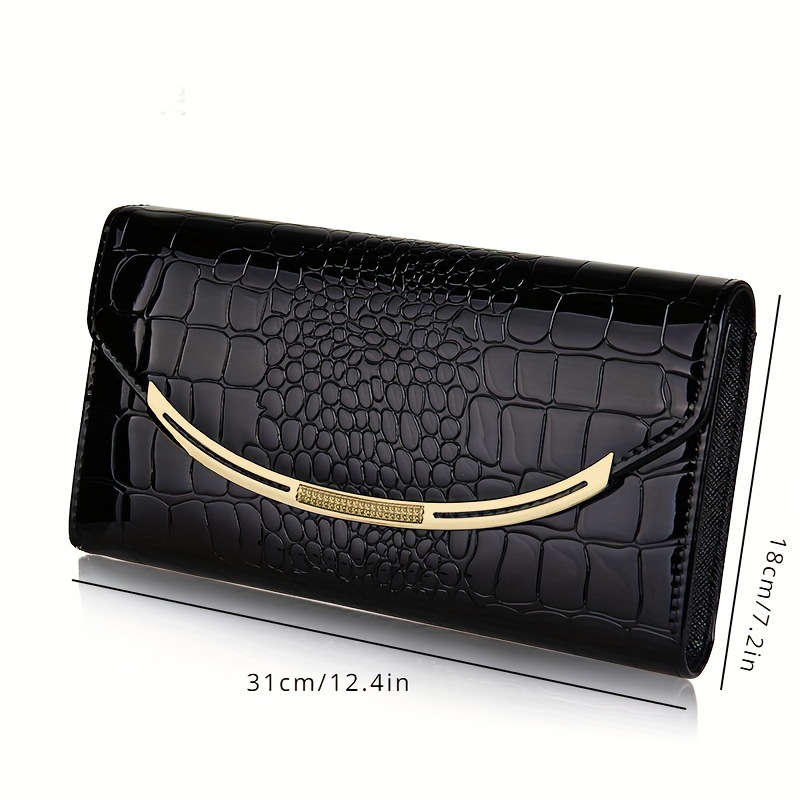 Lacquer leather handbag with large capacity crocodile pattern bag