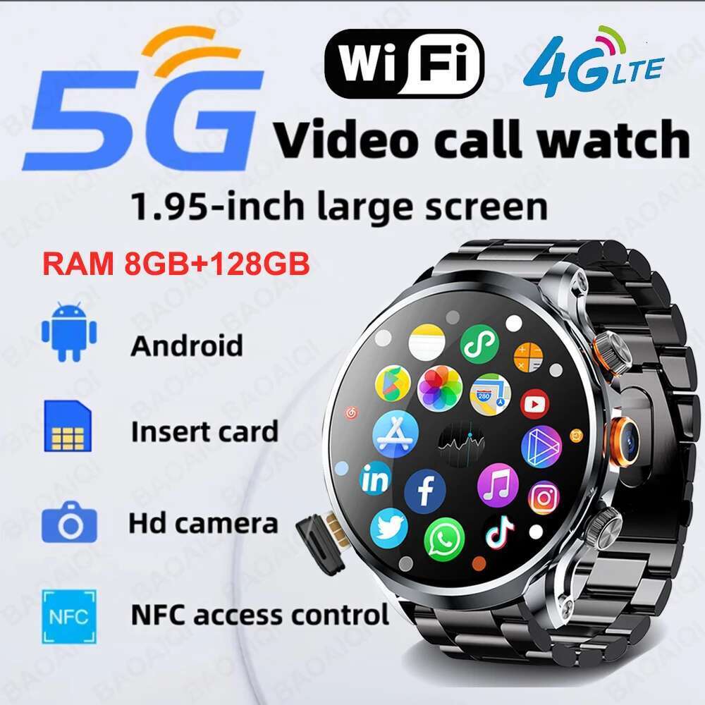 8GB+128GB RAM 5G/4G Smart Watch 1.95 inch 680*680 AMOLED 1100mah Battery 500W Camera GPS WIFI Google APP Download Smartwatch Men