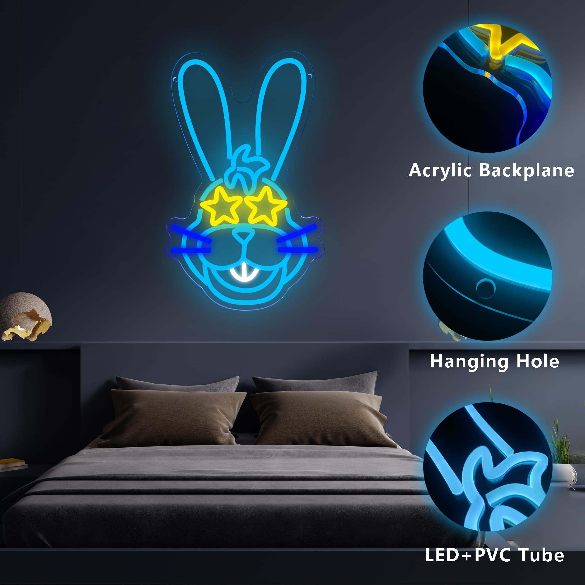 Bonnie Rabbit Neon Signs for Wall Decor,Dimmable Cartoon Fnaf Bunny Neon Light,USB Powered Game Sign for Bedroom Gaming Room Man Cave Bar Birthday Gif