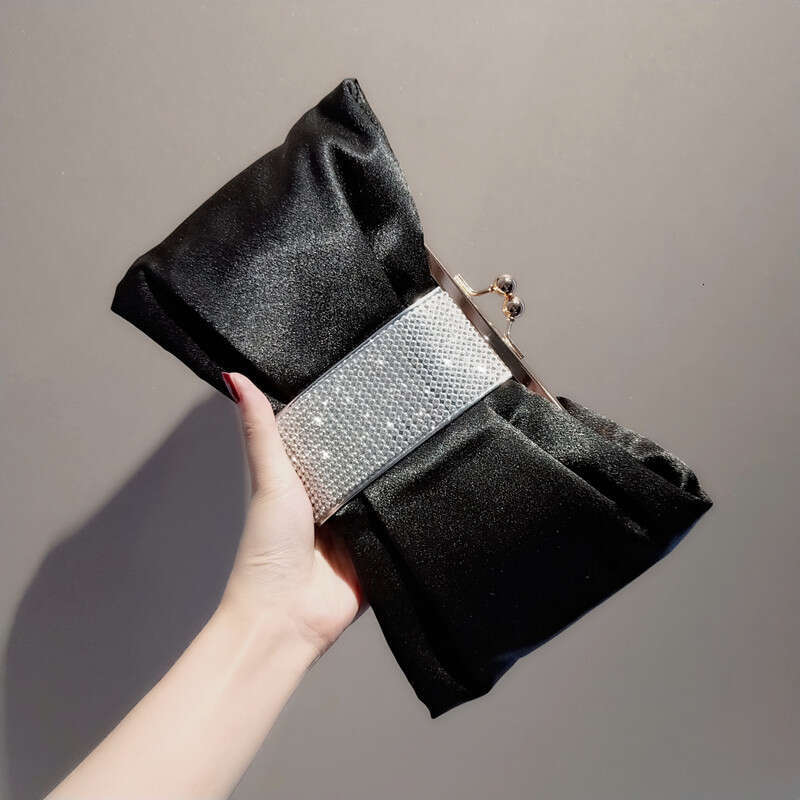 Dinner Bag Bowtie Pu Face Silk Single Shoulder Diagonal Cross Rhinestone Chain Makeup Princess Bag Banquet Handbag KQ