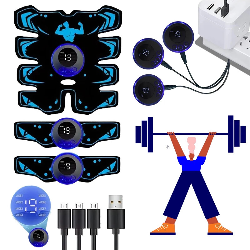 USB Rechargable EMS Muscle Stimulator ABS Arm 3 IN 1 Trainer Pad Wireless Smart Fitness Abdominal Training Electric Body Slim 250430