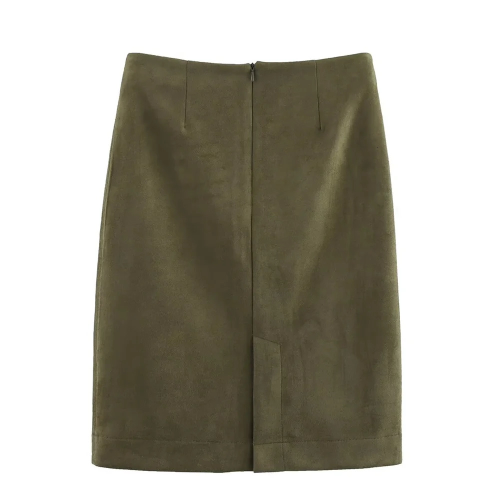 PB ZA 2025 Womens Olive Green Cut Shirt and Pencil Skirt Set Shoulder Details Fashionable Exquisite 250430e