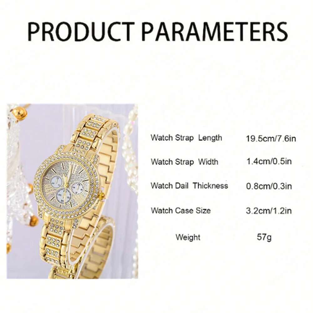 Women's Quartz Watch Gold Women Ring Necklace Earring Rhinestone Fashion Wristwatch Casual Ladies Watches Jewelry Set