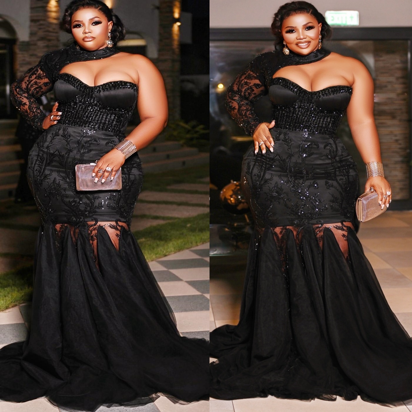 Mermaid Black Plus Size Prom Dresses 2025 Lace Beaded One Shoulder Vintage Evening Formal Party Second Birthday Engagement Gowns Dress For Special Occ