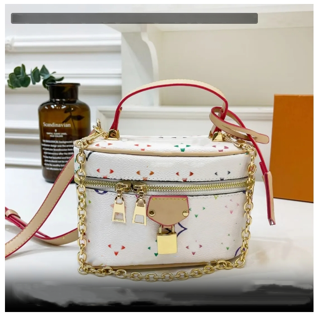 Designer Makeup Toiletry Shoulder High Quality Women's handbag Purse cosmetic cowhide Crossbody Bag White tricolor vanity case bag