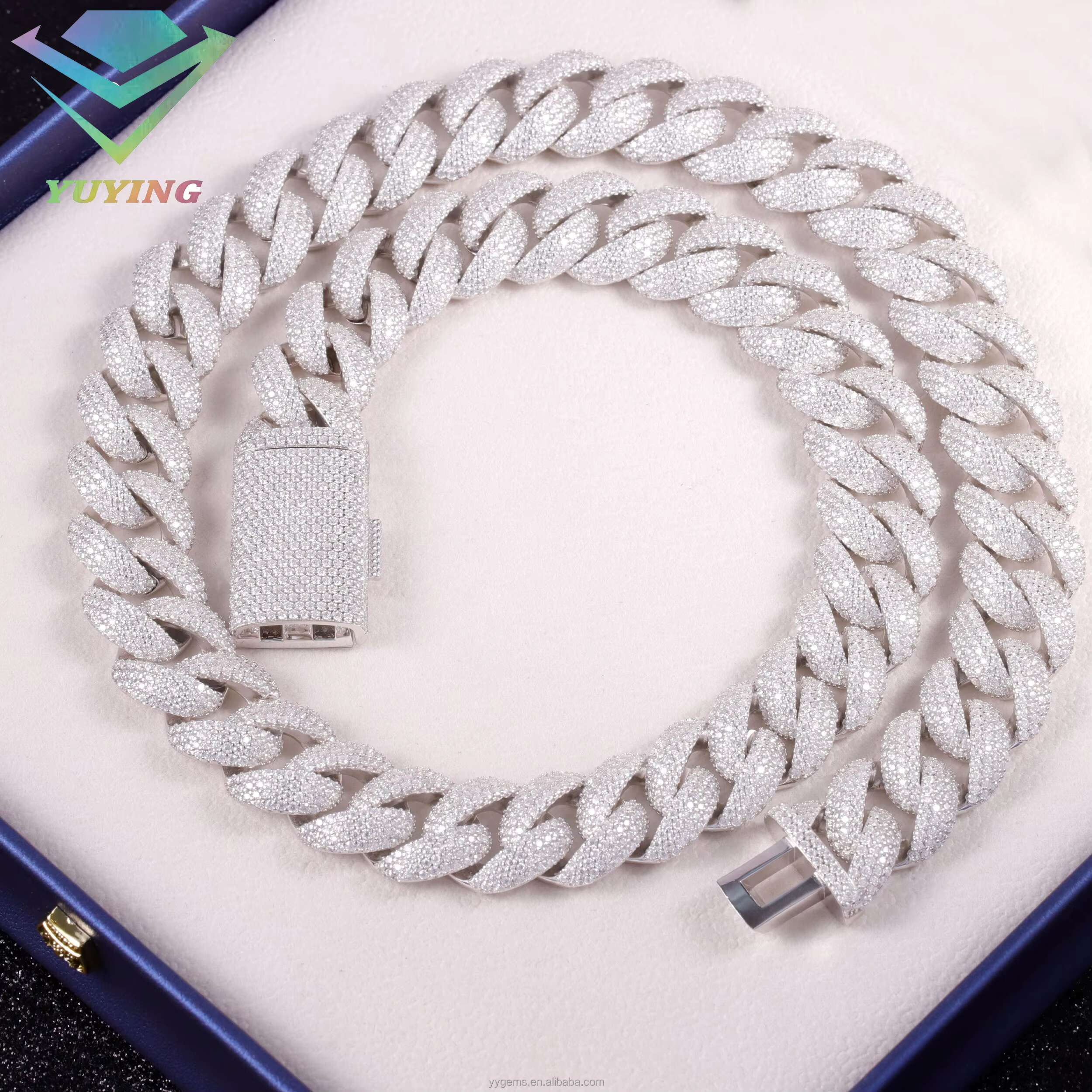 Yy 22 20 17 mm Curved Cuban Link Chian Vvs Moissanite Pass Diamond Tester 925 Sterling Silver Fine Jewelry Necklaces for Men