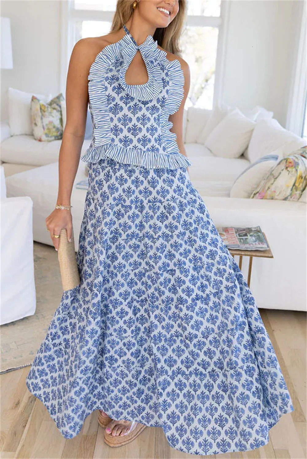 Ruffle camisole toplong sleeved set hollow lace slim crop vest pleated dress 2piece womens clothing 250430e