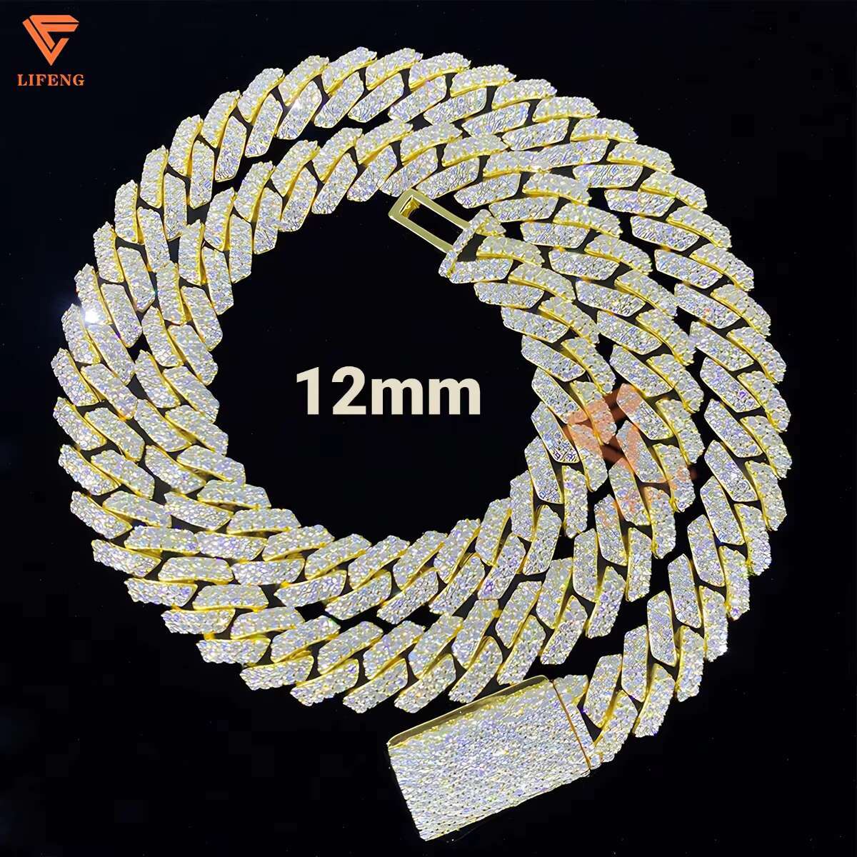 Pass Diamond Tester Moissanite 12mm Cuban Link Chain 925 Silver Gold Plated Full Iced Out Hip Hop Necklace Mossinate Jewelry