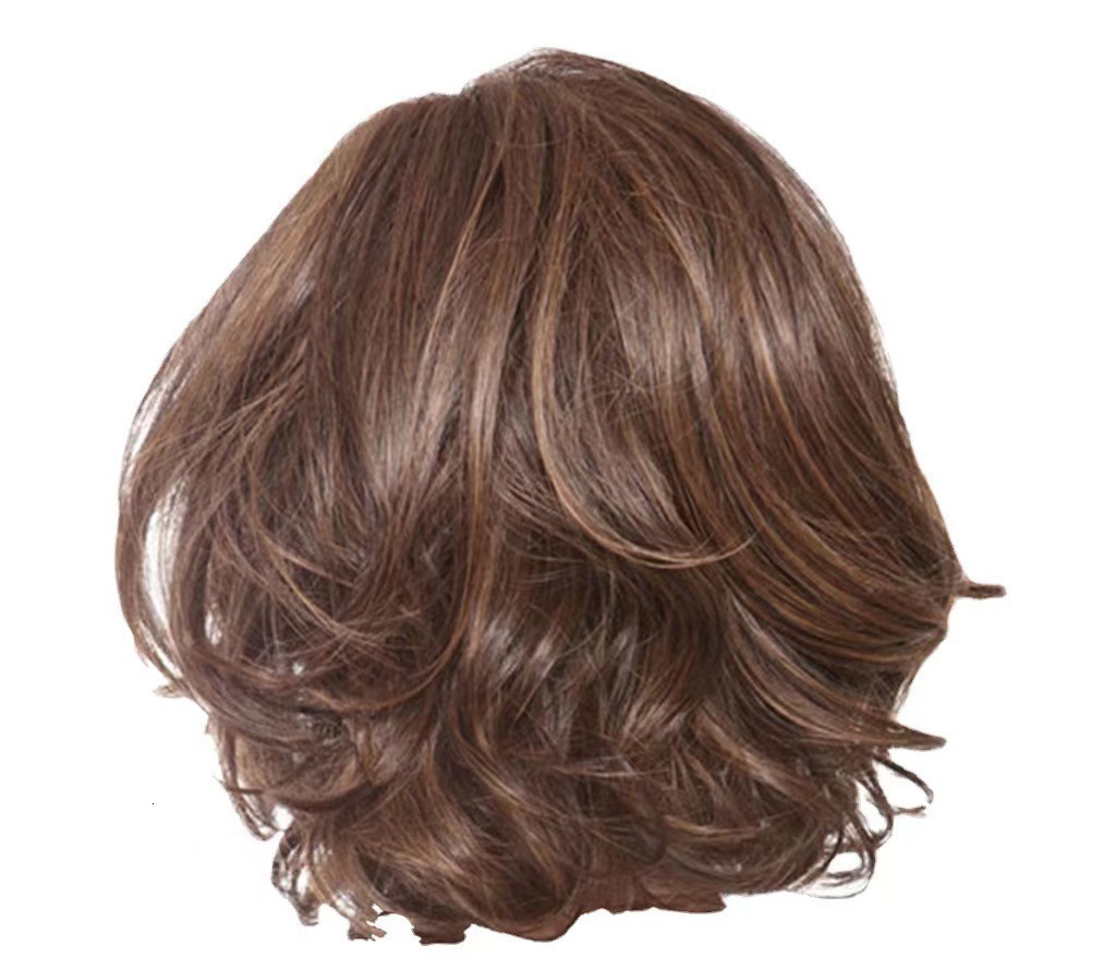 wig New female middle-aged partial parting short curly hair high-temperature silk color gradient wig head cover