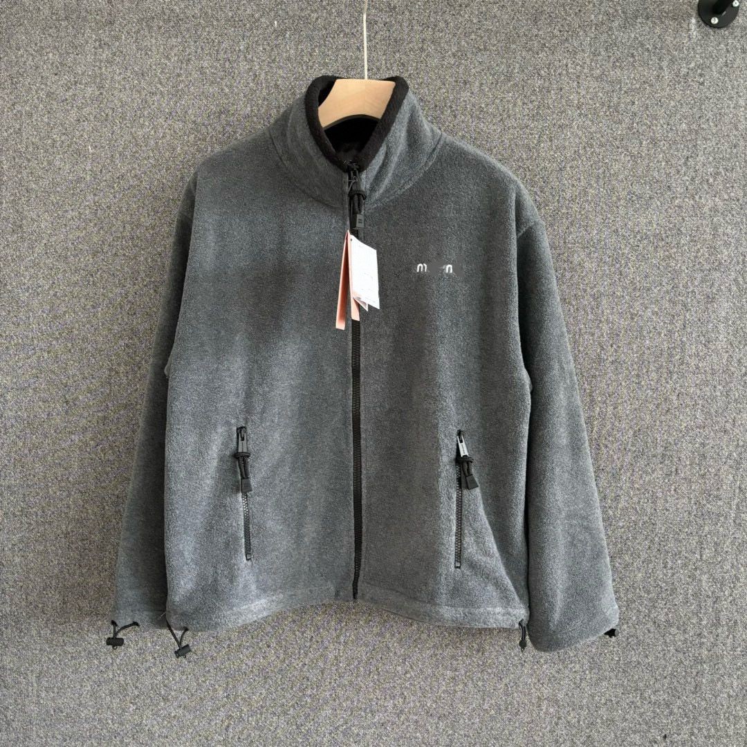Women's fleece fabric warm stand collar long sleeve designer logo embroidery fashion jackets coats SMLXL
