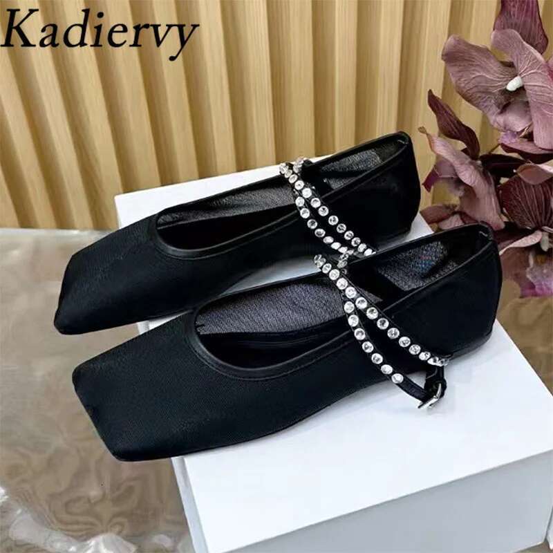 Crystal Woman Square Toe Ankle Lace Up Mary Jane Female Mesh Leather Hollow Outs Summer Flat Shoes For Women