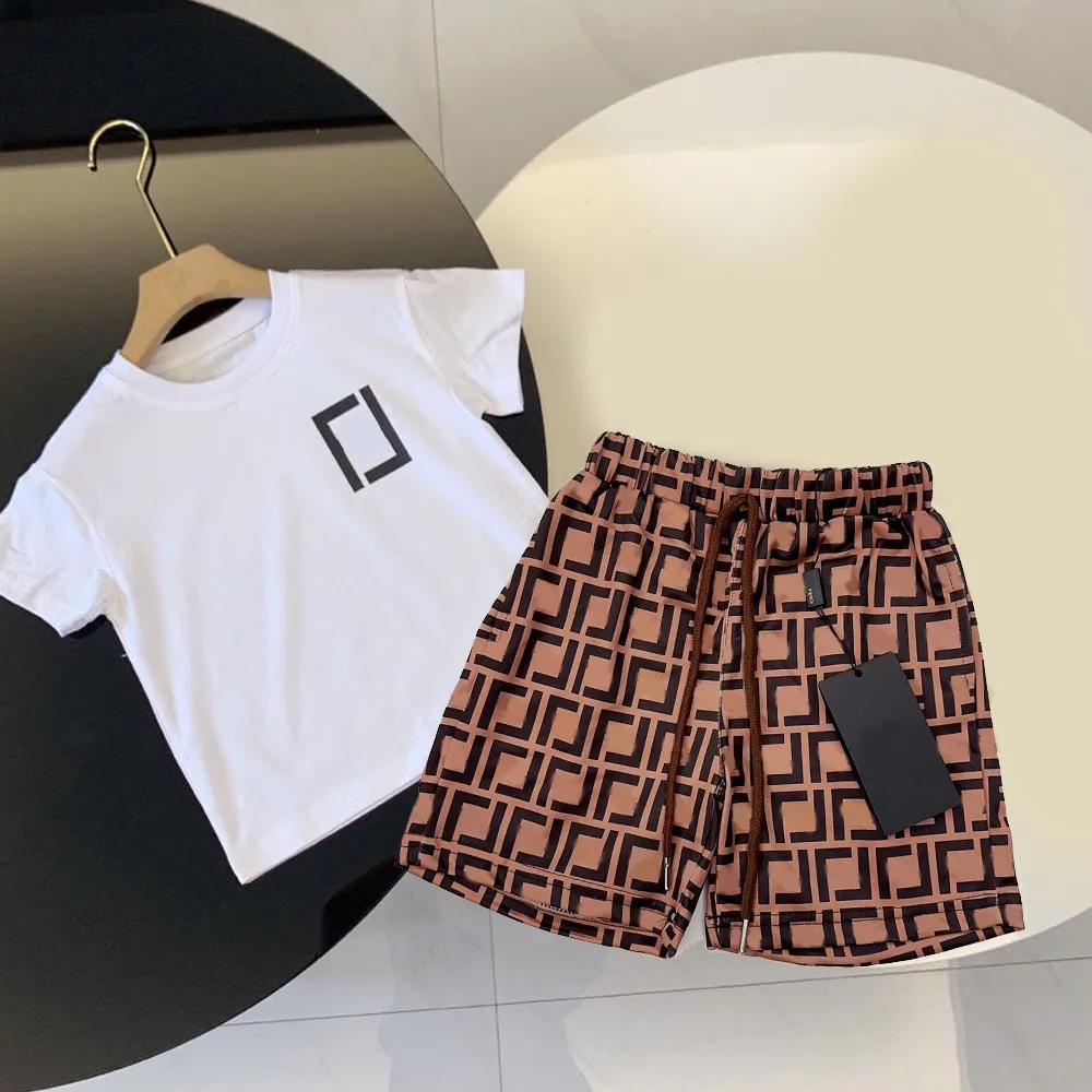 Designer Boys girl Summer Fashion Outfit Toddler Letter F Kids Short Sleeve Shirt And Shorts Set Classic Cotton outdoor sport Clothing Set for Ages 2-10 Monograms