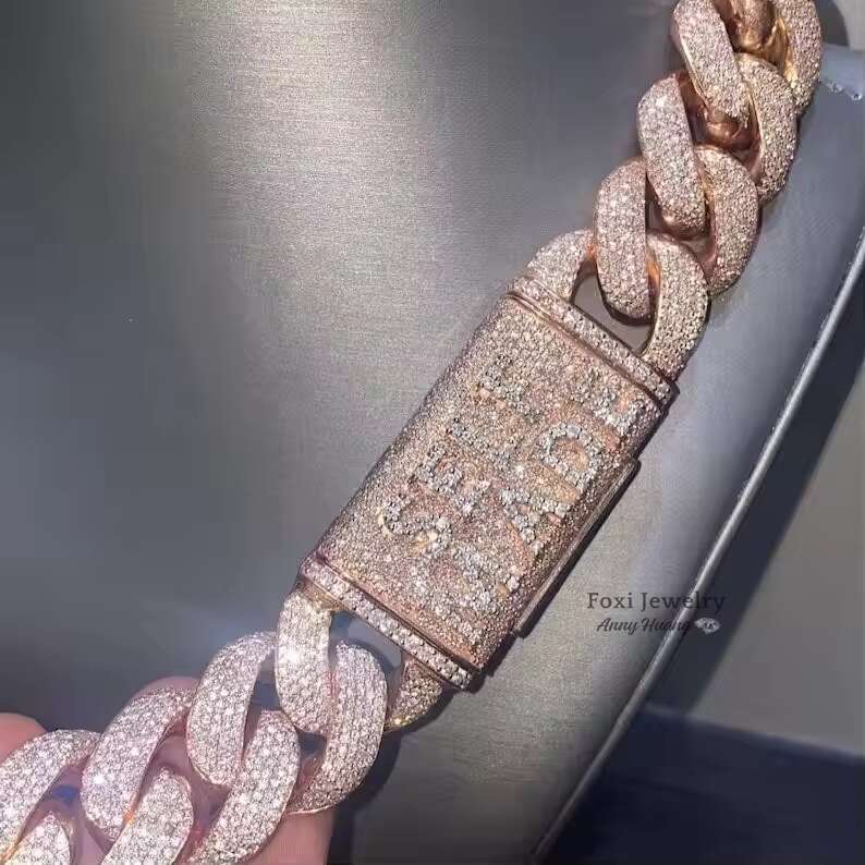 Heavy Solid 925 Sterling Silver 22mm Mens VVS1 Round White Moissanite Diamonds Studded Cuban Link Chain