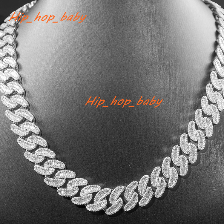 Hip Hop Iced Out Diamond Necklace 16mm Wide 18k Gold Plated Baguette VVS Moissanite Cuban Link Chain for Men