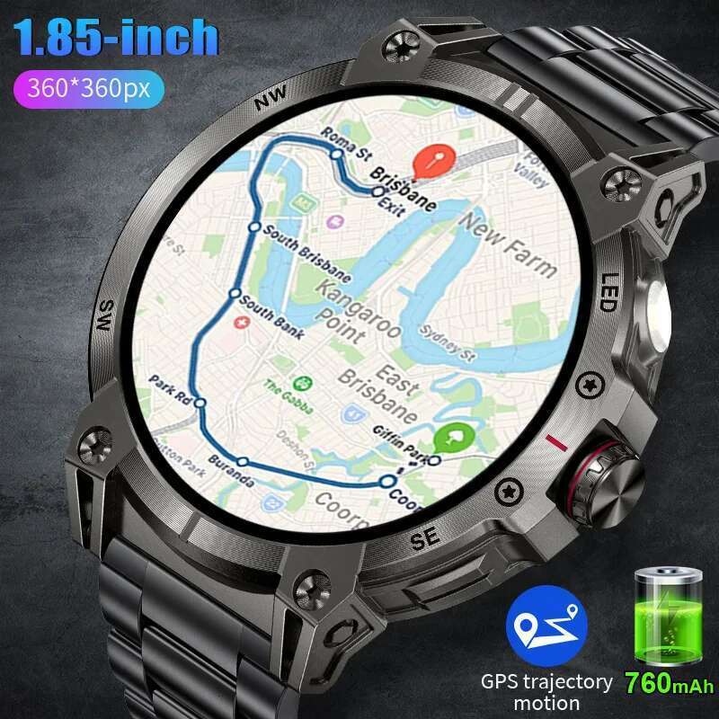 760mAh grande batterie GPS tracker Men Smart Watch Sports Platch Lampy Compass imperméable Smartwatch Calline sans fil