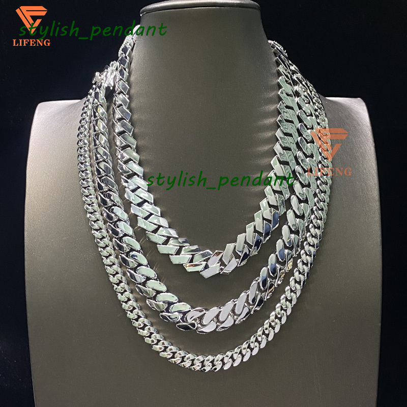 Custom Men Hip Hop 18k Gold Plated Solid 925 Silver Fine Jewelry 14mm 15mm Miami Cuban Link Chain Plain Necklace Without Diamond