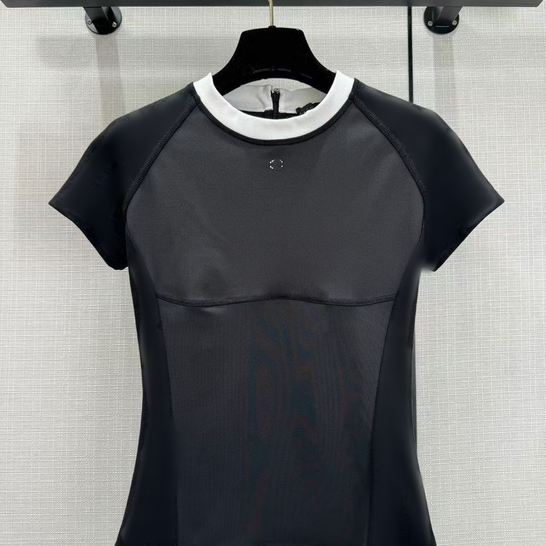 Women new summer logo jacquard short sleeve color block designer slim t-shirts fashion tees SML