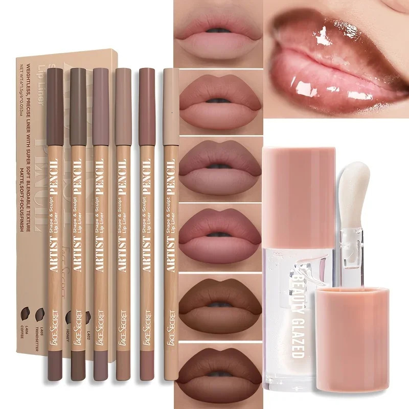 7-piece lip set velvet matte waterproof lip linerlip oil set durable matte lip pencil lip liner makeup set 250429