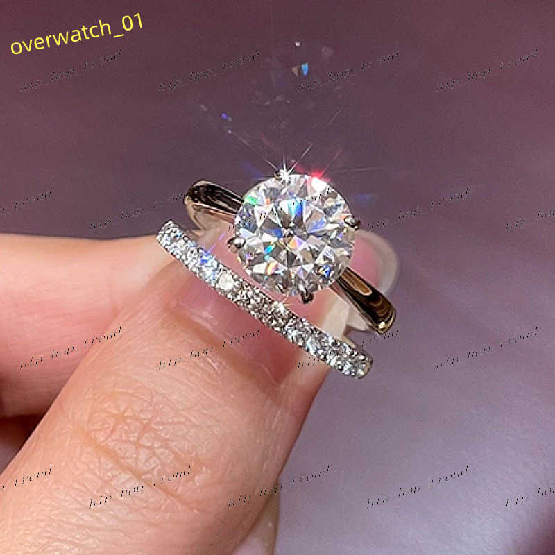 ANZIW 2 Carat All Moissanite Ring Bridal Sets Silver 925 Solitaire Engagement Wedding Rings Stackable Eternity Bands for Women