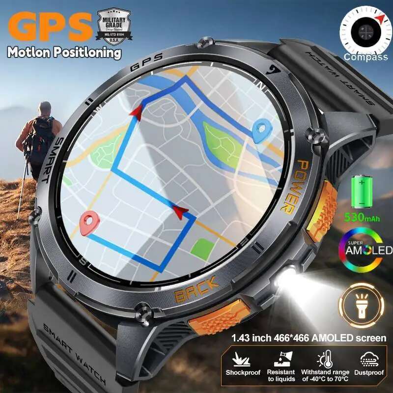 Premium Smart Watch Outdoor Altimeter Barometer Screen Built-in GPS & Compass Military Sports Smartwatch Men