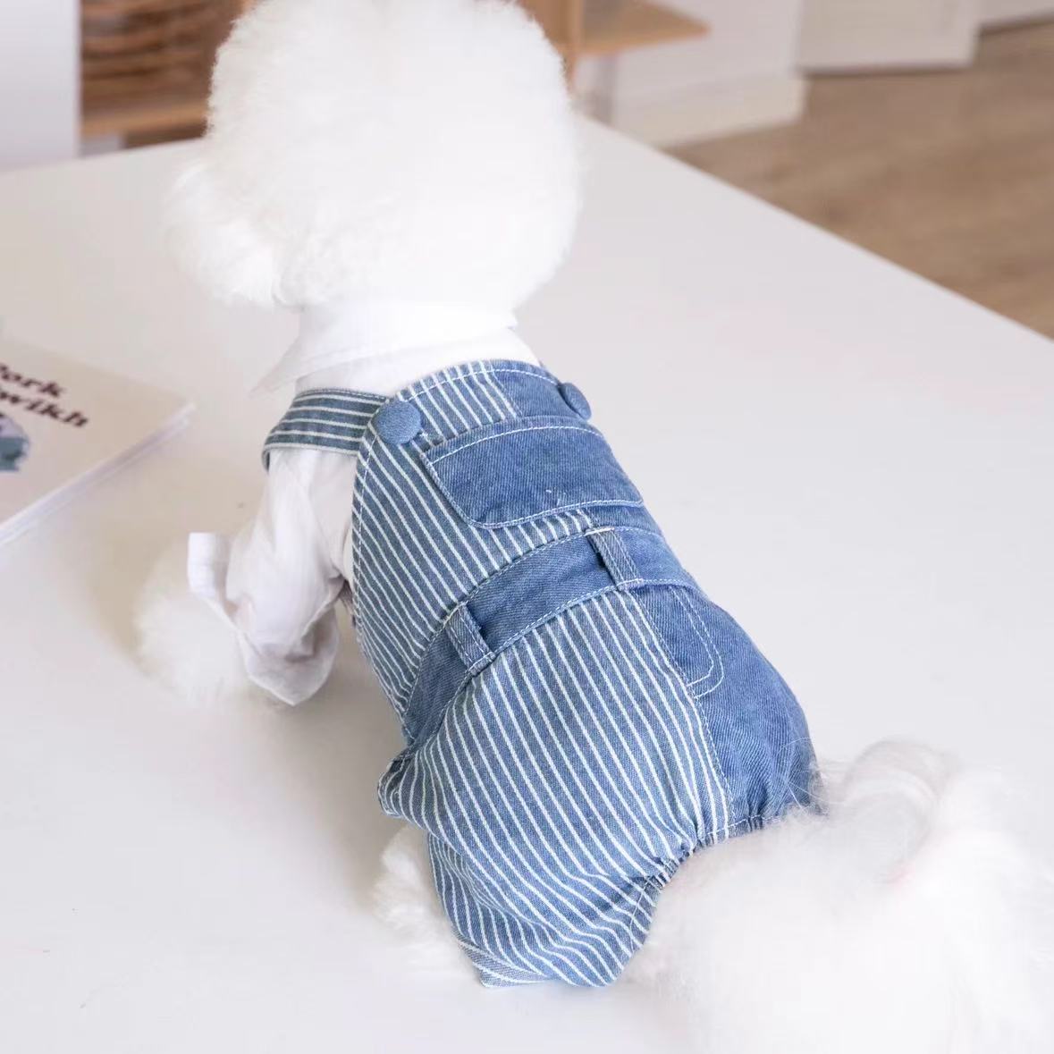 T00125 Autumn and winter dog suspenders stitching jeans overalls four-legged pants easy to put on and take off buckle Velcro Bichon Schnauzer