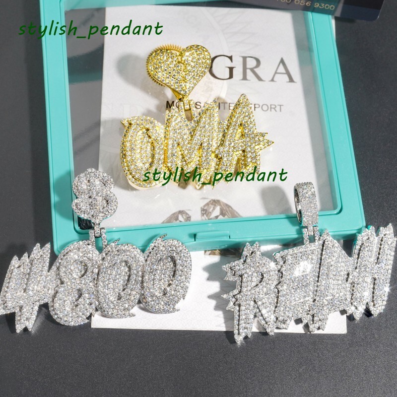 Passed Test S925 Sterling Silver Full Bling Iced Out VVS Moissanite Custom Name Letter Pendant Necklace For Men Women DIY Jewelry Gift