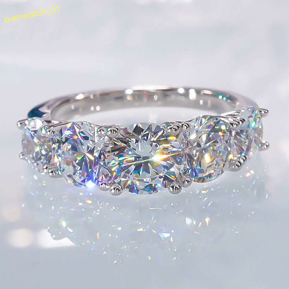 5 Stones 3.6cttw Full Moissanite Rings for Women S Sterling Sier Row Ring Plate Sparkling Diamond Wedding Bands Jewelry