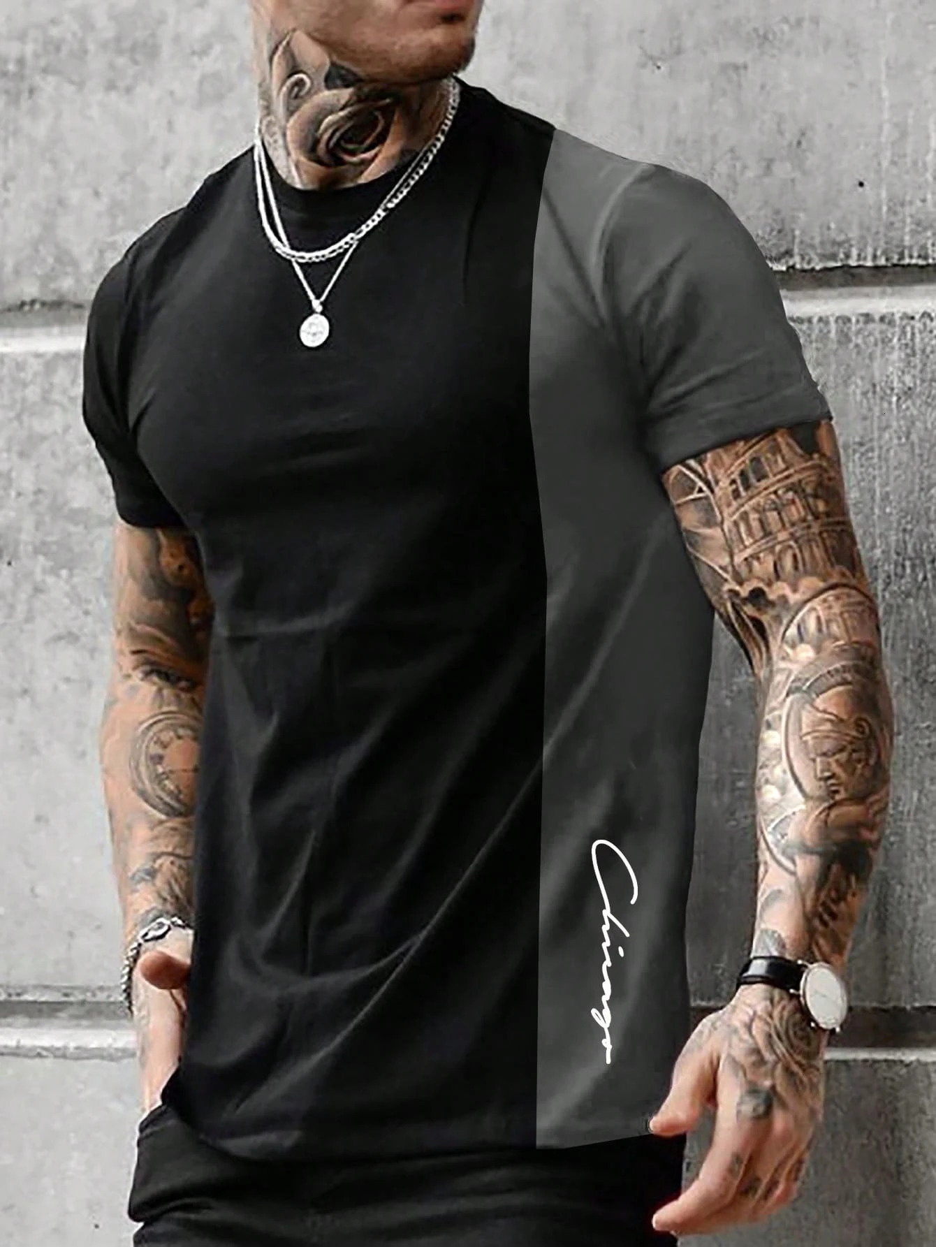 Mens Tshirt suitable for mens collar short sleeved letter casual digital printing fast drying training suit 250430Z