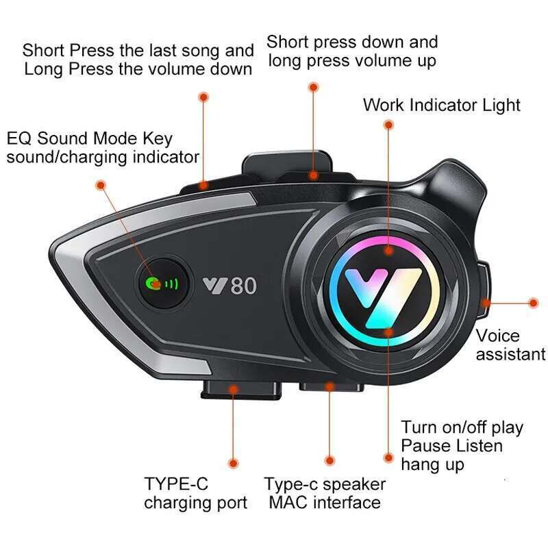 Y80 Motorcycle Helmet Bluetooth Headset Wireless V5.3 Handsfree Call Music Earphone for Riders Moto GPS Waterproof Headphone