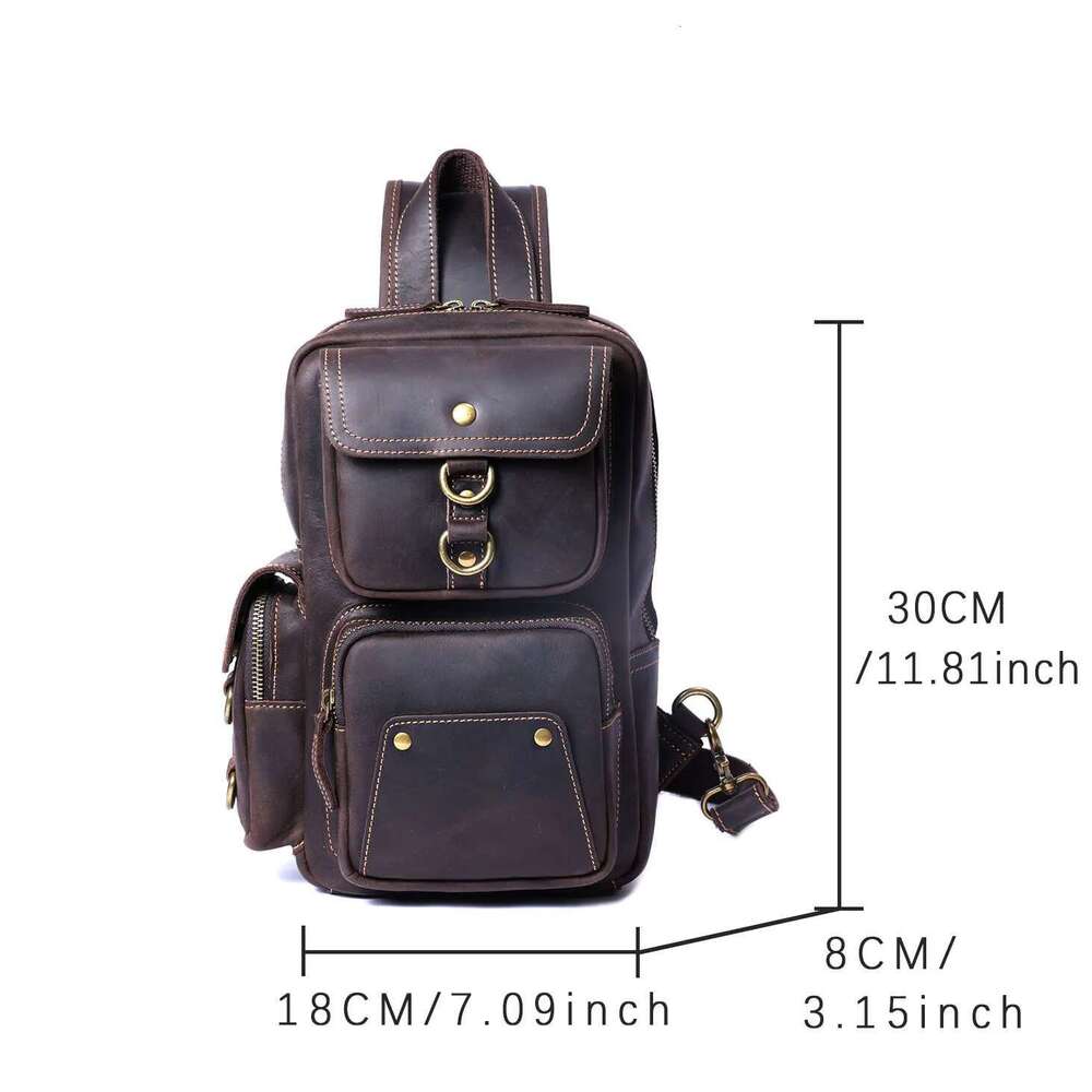 Vintage Genuine Chest For Men Full Grain Leather Crossbody Sling Bag Daypack Large Capacity