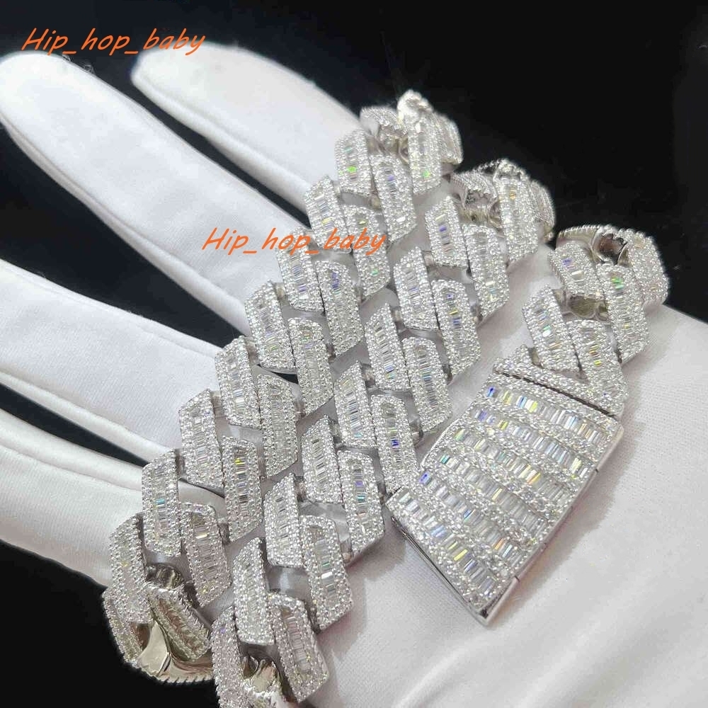moissanite iced out cuban k chain Hip Hop Fine Jewelry Baguette Dia Men Necklace Sterg Sier Fully Vvs Moissanite designer jewelry