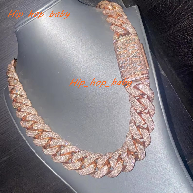 Heavy Solid 925 Sterling Silver 22mm Mens VVS1 Round White Moissanite Diamonds Studded Cuban Link Chain
