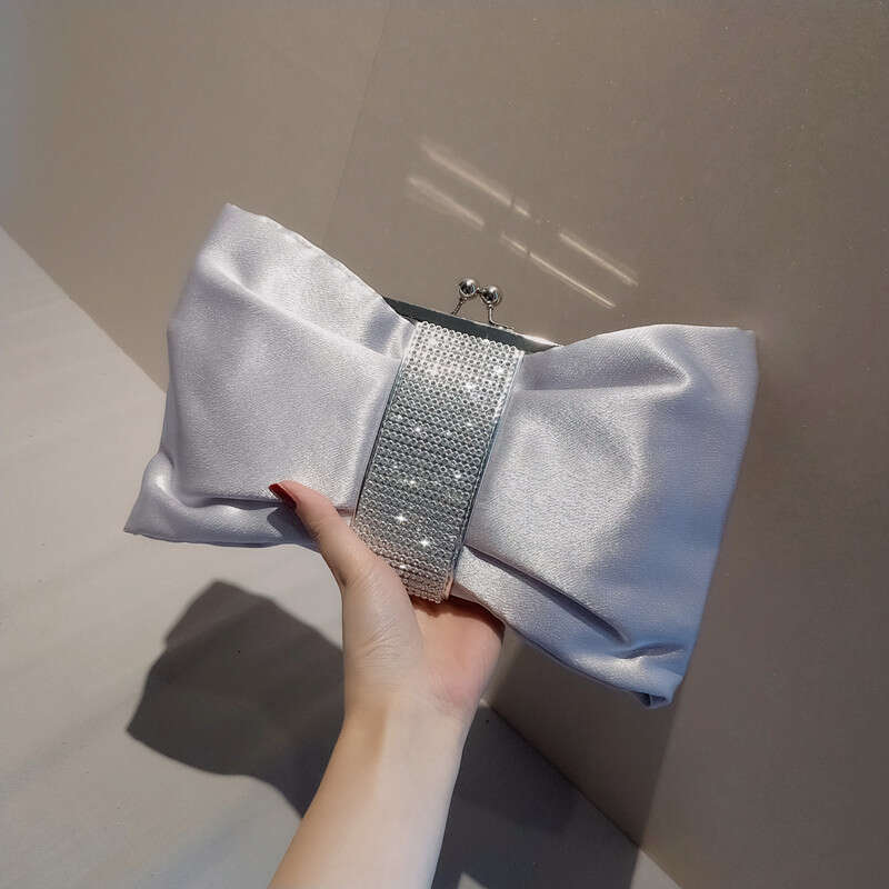 Dinner Bag Bowtie Pu Face Silk Single Shoulder Diagonal Cross Rhinestone Chain Makeup Princess Bag Banquet Handbag KQ