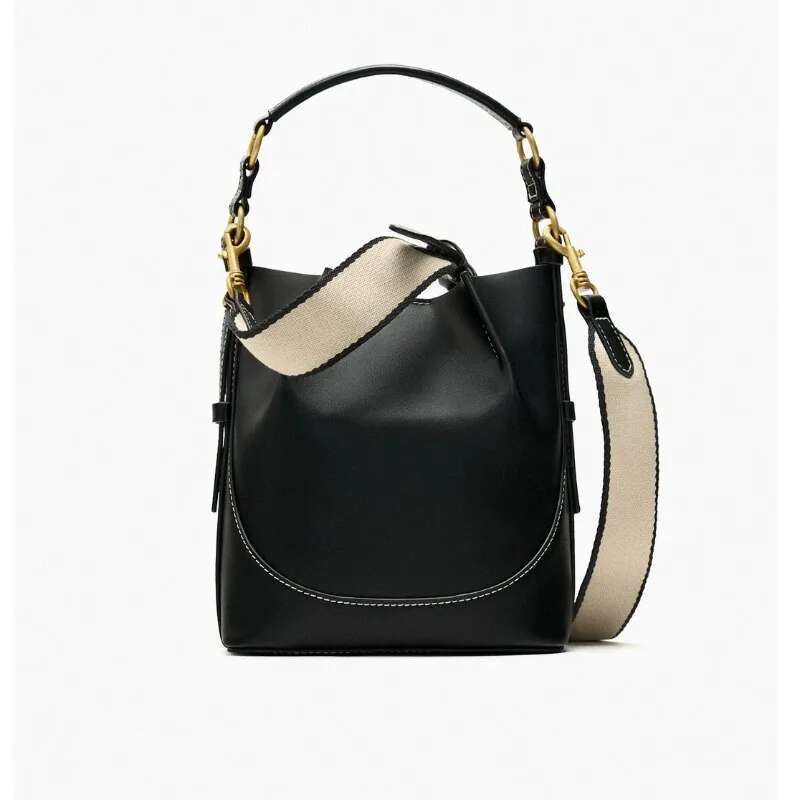 Large Capacity Wide Strap Single Shoulder Bundle Mouth Handheld Crossbody Bucket Bag