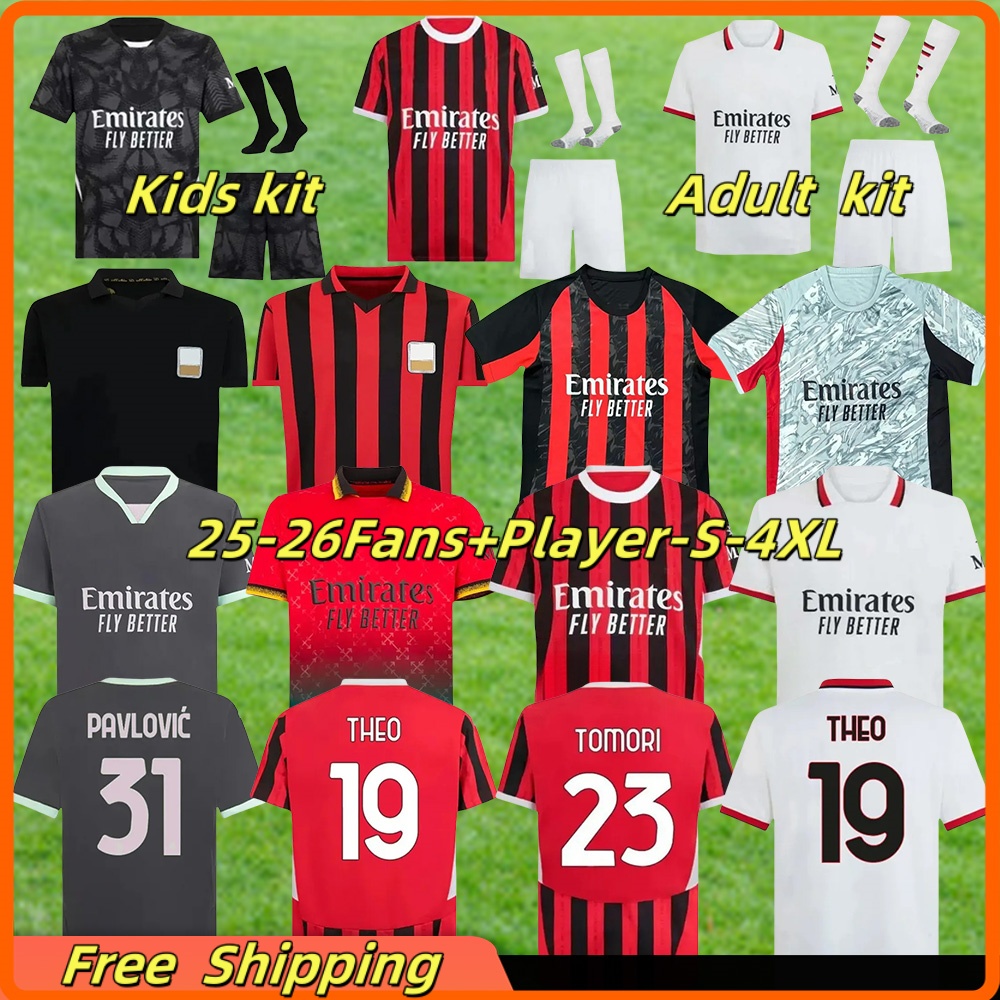 Milan 24 25 26 Maglia GIROUD RAFA LEAO PULISIC 4th Soccer Jersey Kid Kit Home Away 3rd Football Shirts Calcio Maillot TOMORI THEO Pleasures S 4XL