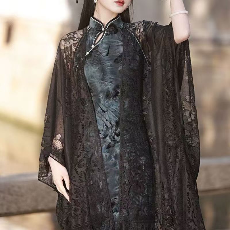 KK5 Chinese cheongsam shawl women's new style outerwear cardigan spring and summer thin temperament lace hollow tassel ancient style shawl