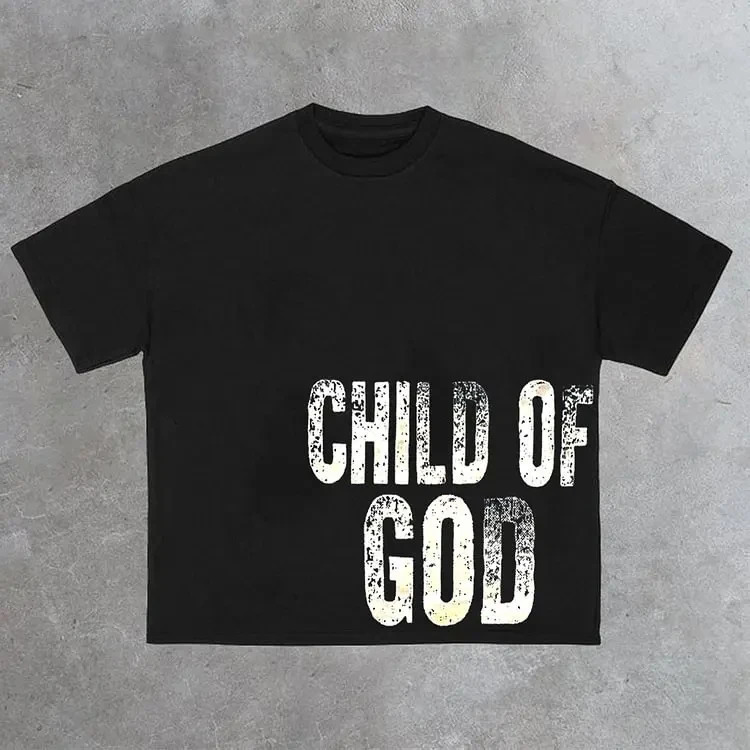 Retro Son of God pattern 100 pure cotton Tshirt for mens Y2K summer short sleeved retro oversized womens top 250430Z