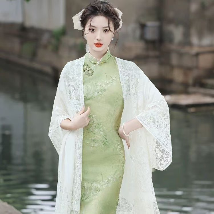 KK5 Chinese cheongsam shawl women's new style outerwear cardigan spring and summer thin temperament lace hollow tassel ancient style shawl
