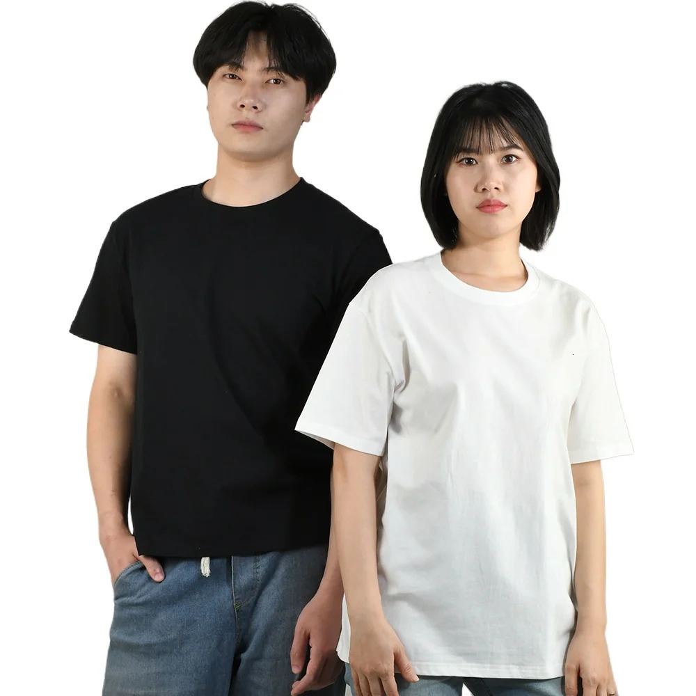 Womens Oneck Tshirt highquality cotton solid color short sleeved black and white breathable couples top 250430Z