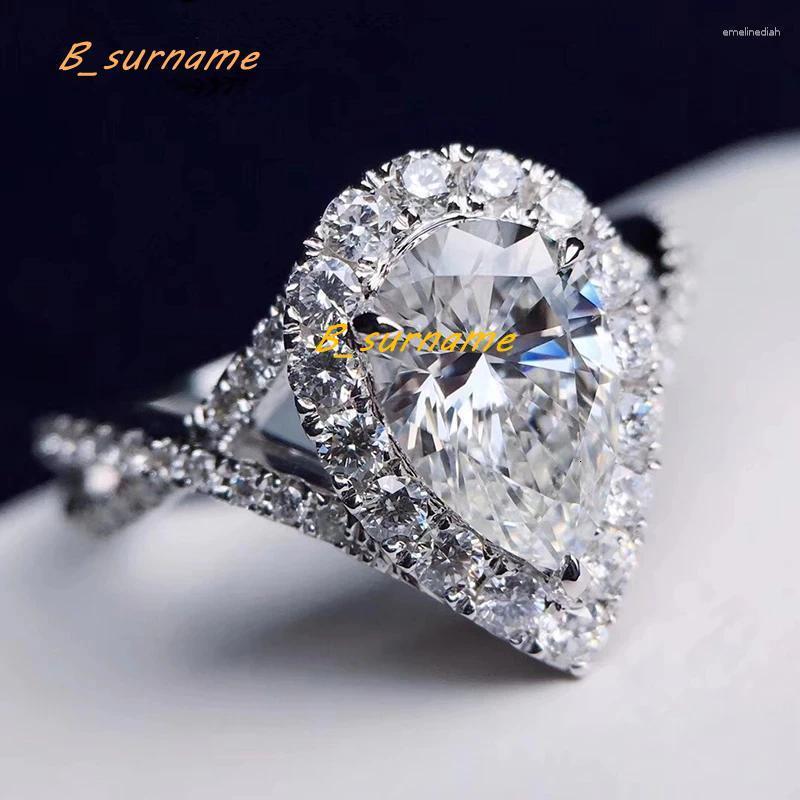 Cluster Rings 9K Au375 White Gold Women Ring Moissanite Diamonds 1 2 3 4 5 Ct Pear Water Drop Cross Wedding Party Engagement Anniversary