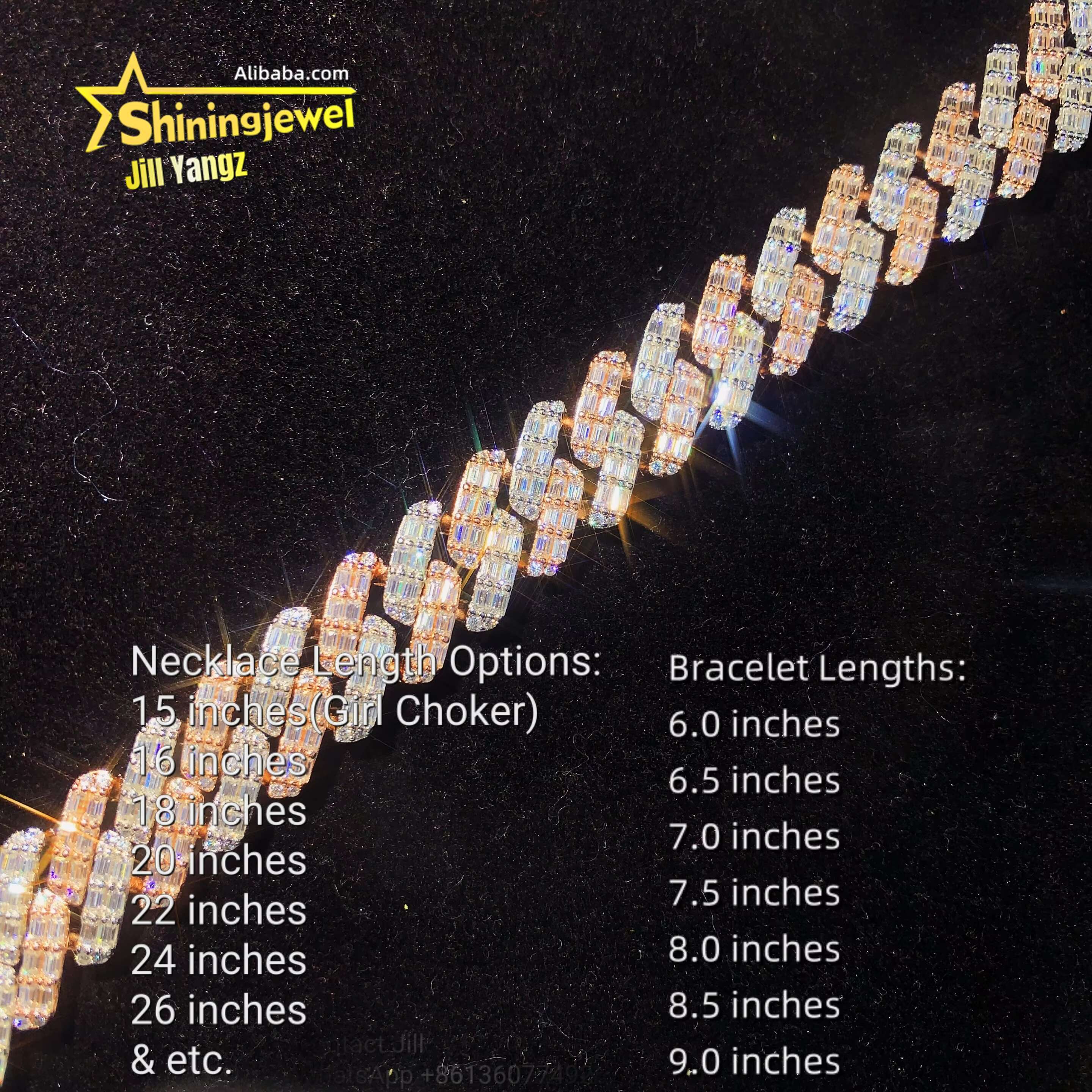 15mm Full Baguette Cuban Links Top Quality Rapper Jewelry Iced Out Moissanite Diamond Cuban Chain