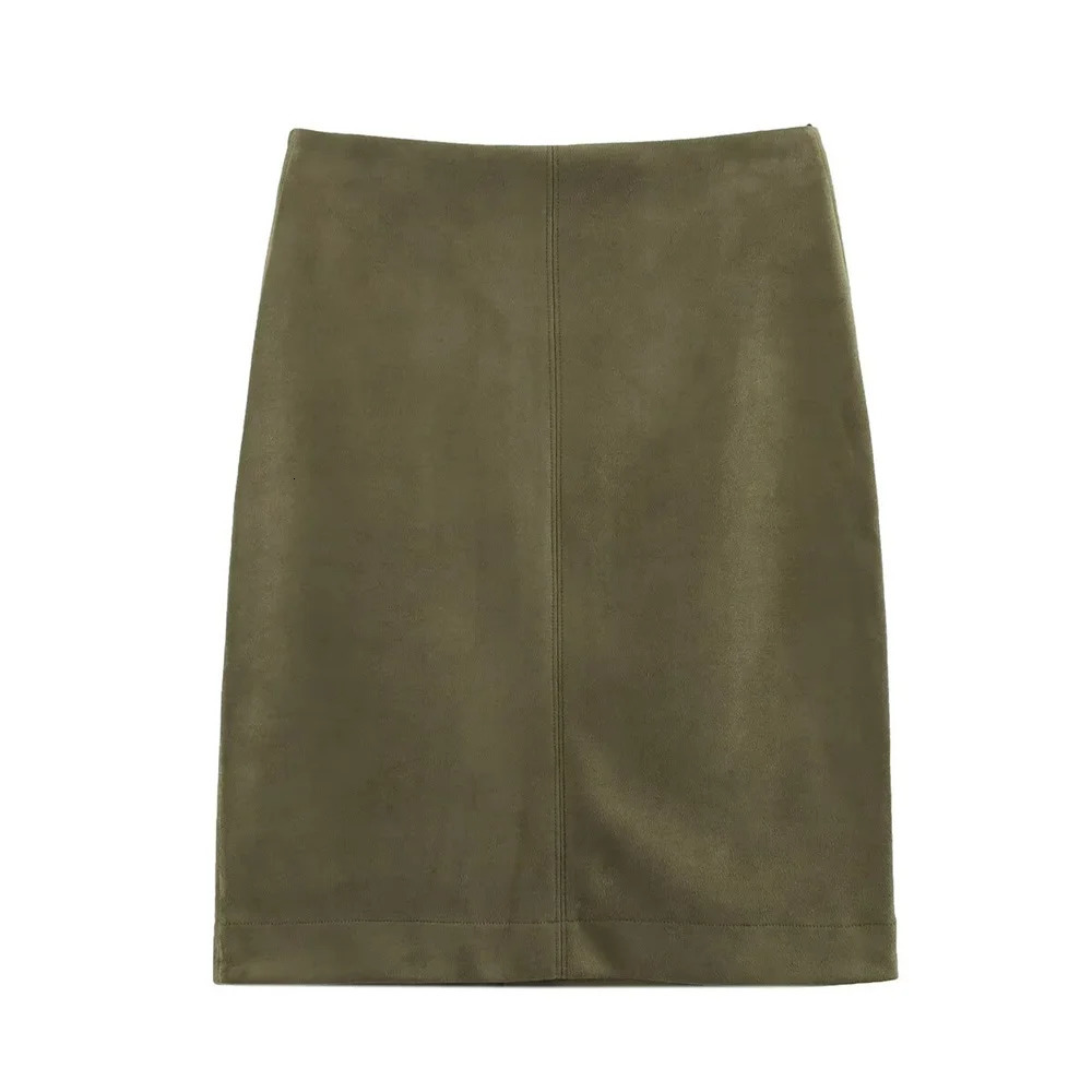 PB ZA 2025 Womens Olive Green Cut Shirt and Pencil Skirt Set Shoulder Details Fashionable Exquisite 250430e