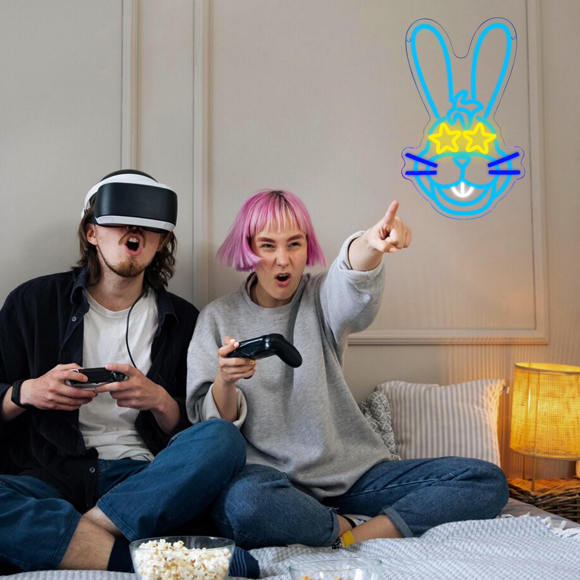 Bonnie Rabbit Neon Signs for Wall Decor,Dimmable Cartoon Fnaf Bunny Neon Light,USB Powered Game Sign for Bedroom Gaming Room Man Cave Bar Birthday Gif