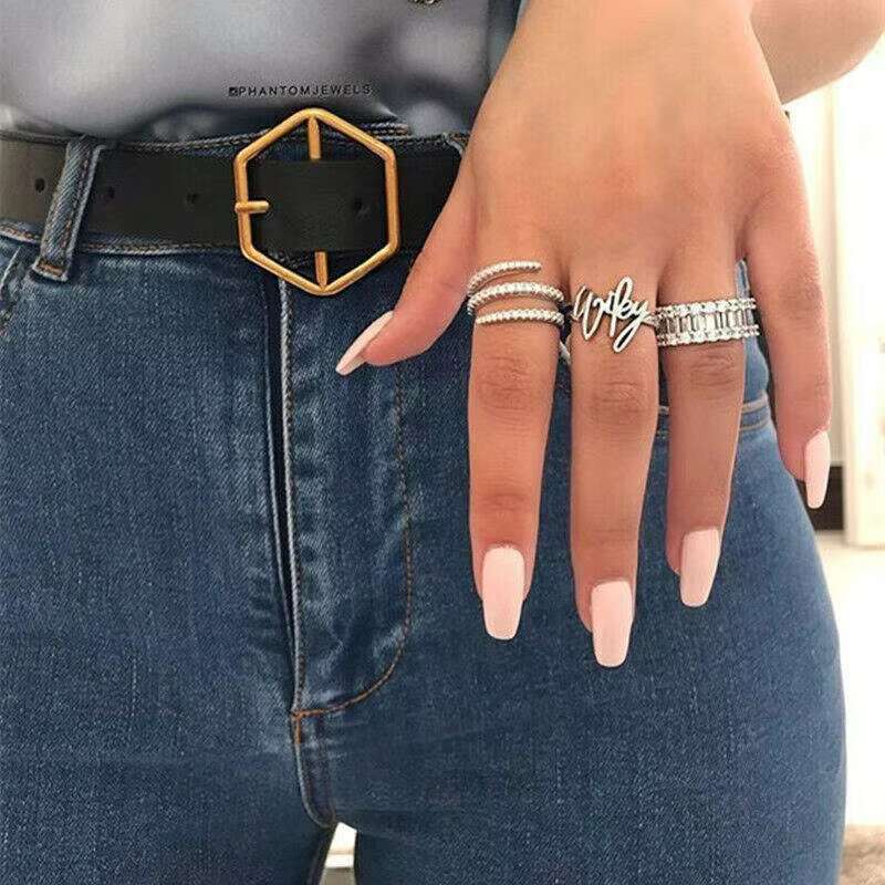DHCollections Designer Style Nail Rings for Women CZ Micro Pave Elegant Adjustable Open Band Rings Silver Plated Copper 5-10 Sizes for Minimalist Chic